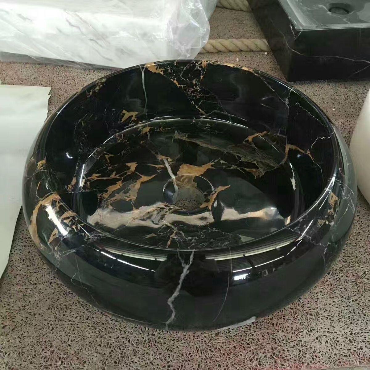 RH-BAS-001 حوض بورتورو أسود بعروق ذهبية - الصورة 1